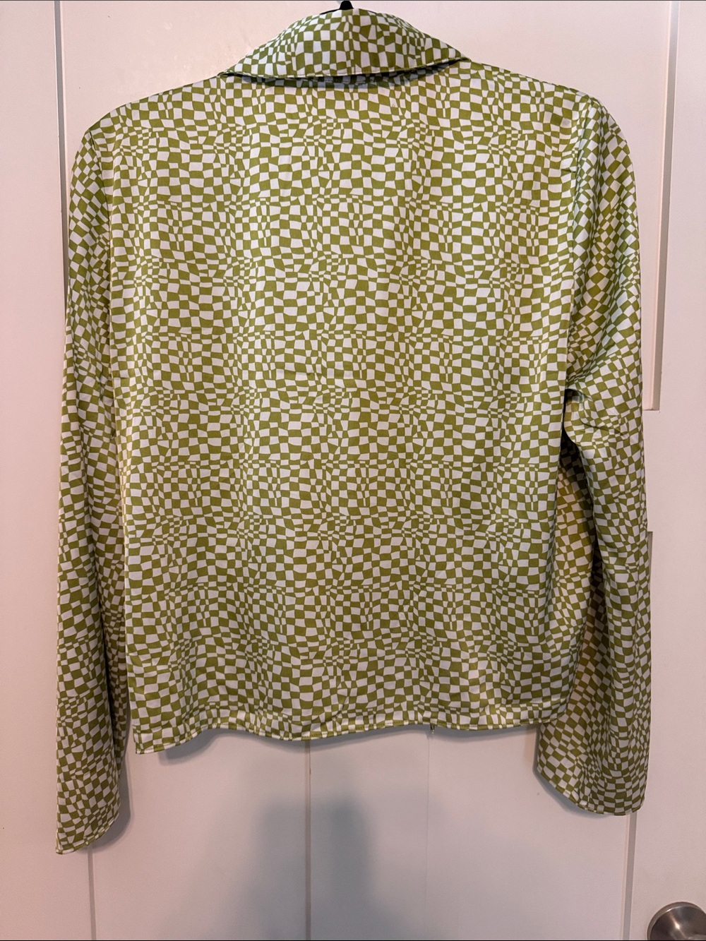 Maison D’Amelie Tie-Front Checker 70s Vibe Button-Down Shirt - Olive Green Size - Picture 6 of 14